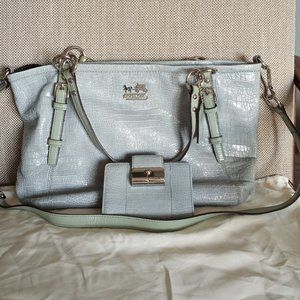 COACH Embossed patent tote and wallet